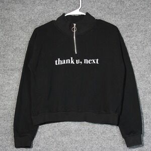 HM Ariana Grande Thank U Next Black 1/4 Zip Pullover Sweatshirt Cropped Youth 14